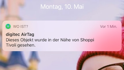 L'AirTag est détecté toutes les quelques minutes par un appareil Apple dans le Shoppi Tivoli.