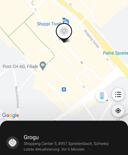 Le SmartTag a été vu pour la dernière fois il y a 6 minutes.