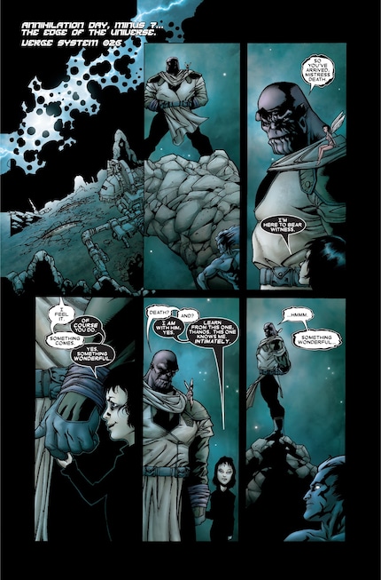 Thanos und der Tod (das Kind) warten auf Annihilus und seine Annihilation Wave