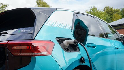 The CCS2 connector, shown here on a Volkswagen ID.3, is standard in Europe.