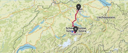 Über 100 km und 2000 Höhenmeter haben Manuel und Marius auf ihrer ersten Etappe von Zürich nach Engelberg in gut 6 Stunden effektiver Fahrzeit zurückgelegt.