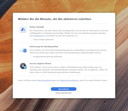 Sicherheits-Features werden nach dem ersten Login in DSM 7.0 angeboten.