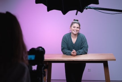 Editor Carolin Teufelberger during a tech rehearsal in our TV studio. This is where a lot of our videos are filmed.