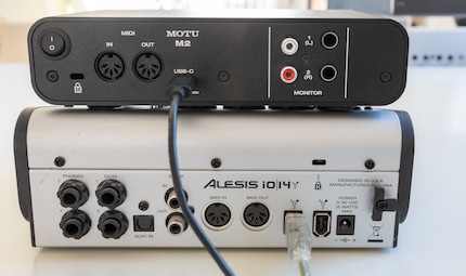 Oben: Motu M2 mit USB-C. Unten: Alesis iO14 mit FireWire