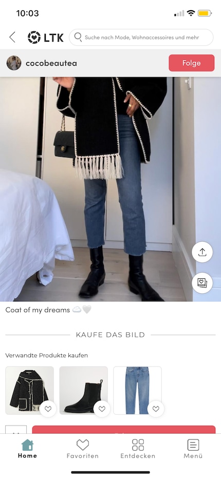 … sobald dir ein Outfit oder Stück besonders gut gefällt, kannst du's entweder abspeichern oder sofort zugreifen. Bilder: Screenshots LTK