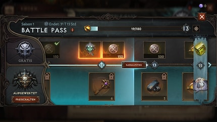 Unten zu sehen: Wer sich einen Premium Battle Pass leistet, erhält pro Rang zusätzliche Belohnungen.