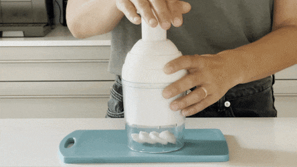 The blade in the onion chopper slices your onions into jaggy chunks. And allows you to release your aggression.