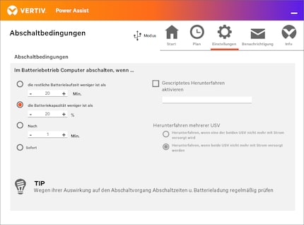 Die Abschaltbedingungen bei Stromausfall.