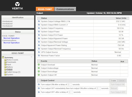 Webinterface: Einstellungen der USV