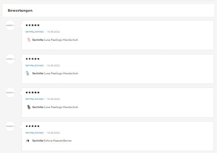 Screenshot der eigenen Produkt-Bewertungen von Serinita auf Galaxus.