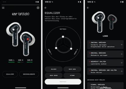 Screenshots von Nothing X, der App zu den Ear (Stick).