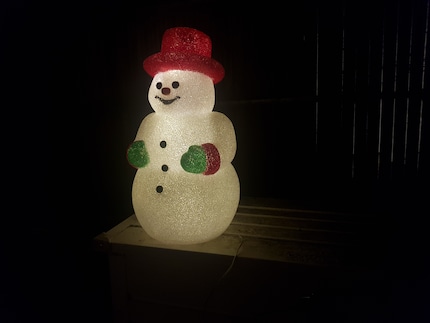 A long-standing companion through the pre-Christmas period, our glowing snowman.