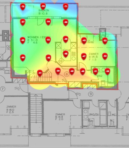 5-GHz-Signalpegel im unteren Dachgeschoss