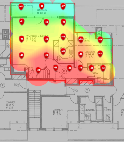 6-GHz-Signalpegel im unteren Dachgeschoss