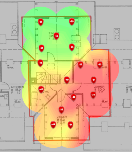 2,4-GHz-Signalpegel im oberen Dachgeschoss