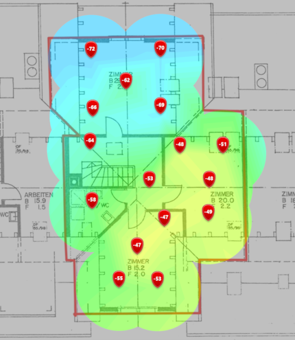 5-GHz-Signalpegel im oberen Dachgeschoss
