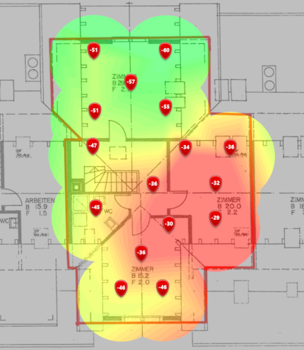 6-GHz-Signalpegel im oberen Dachgeschoss
