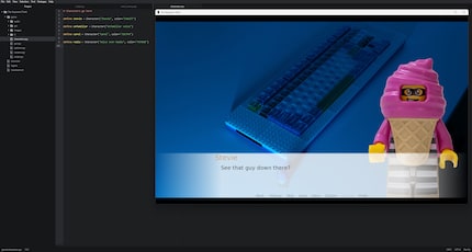 Links siehst du die Definition meiner Charaktere in Code und rechts, wie diese Definition dann im Spiel aussieht.