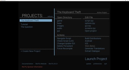 Der Launcher von Ren'Py ist die zentrale Schnittstelle zum Coden und Zocken.
