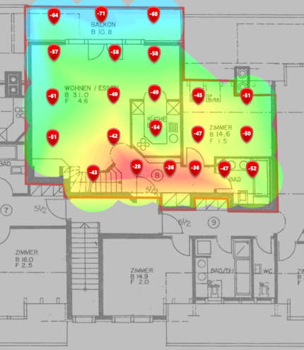 2.4 GHz signal level on the lower floor.
