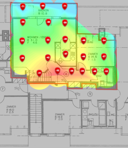 5 GHz signal level on the lower floor.