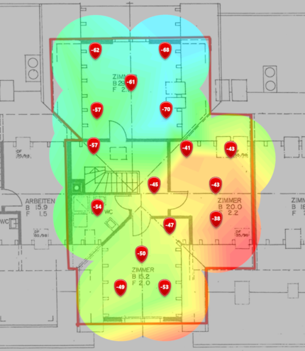 2.4 GHz signal level on the upper floor.