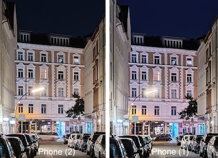 Bij nader inzien levert de nachtmodus van de Phone (2) duidelijk het betere beeld op.