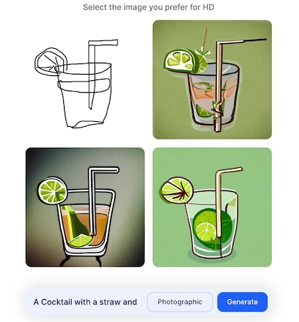 La comparaison avec Stable Doodle. Là encore, les résultats ne me convainquent pas.