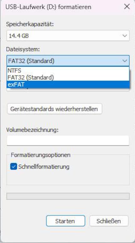 Wähle beim Formatieren exFAT aus.