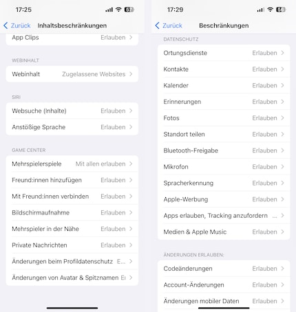 Beim Gaming kannst du gewisse Einschränkungen festlegen.