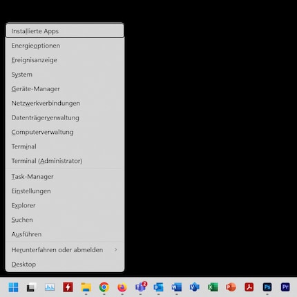 Das Power-User-Menü lässt sich mit der Windows-Taste plus X öffnen.