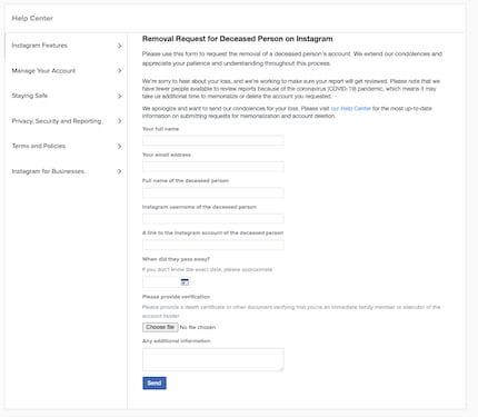  Instagram also asks for a death certificate.