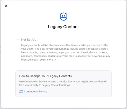  Under «Password & Security», you can store a legacy contact.