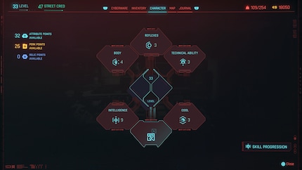 In addition to familiar attributes such as Intelligence, Body and Cool, there’s also a new Relic skill tree. This lets you improve your lethal implant.