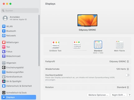 MacOS is niet voorbereid op een dubbele UHD-resolutie. Ik heb alleen de keuze tussen native schaling (2160p), dubbele vergroting (1080p) of nog grotere varianten. Dit is allemaal niet optimaal.