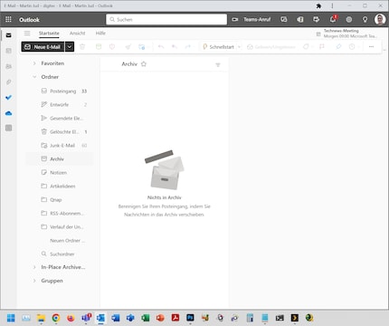 In een zelfstandig Chrome-venster ziet Outlook.com eruit als een normale applicatie. De Office-apps links en rechts van het Outlook-logo zijn normale offline versies. Outlook integreert goed.
