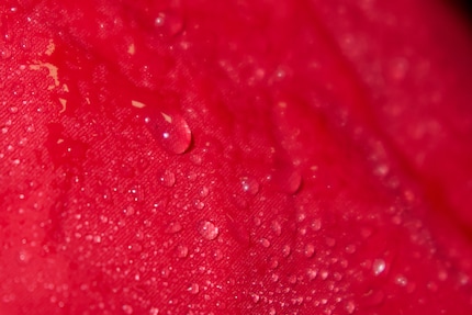 Ideaal moet het water van de buitenkant van de jas rollen en er niet doorheen sijpelen.