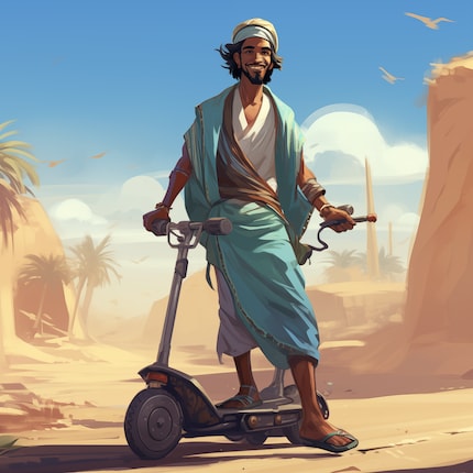 The classic cliché: how artificial intelligence imagines the genie in the bottle for e-scooters.