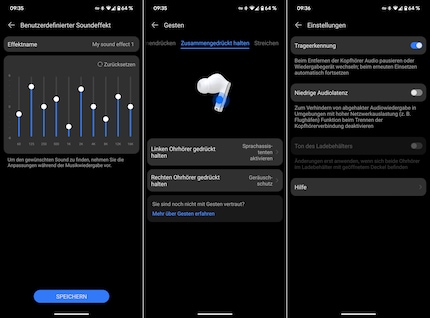 Equaliser, control adjustments and options for wear detection and audio latency.