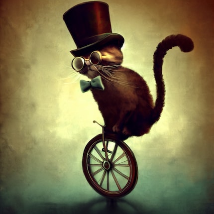 Athletic: The cat in the style «Digital Art» after the attempt in English.