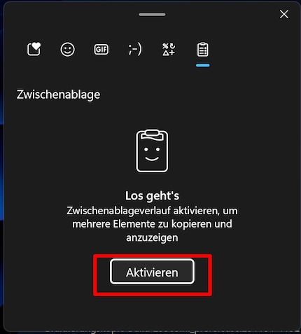 Mit Windows+V kommst du in den Ablageverlauf, um ihn zu aktivieren
