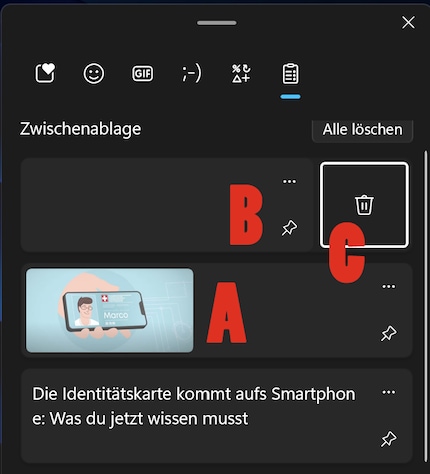 Im Ablageverlauf hast du verschiedene Möglichkeiten.