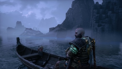 Kratos vertrekt in zijn boot richting Valhalla.
