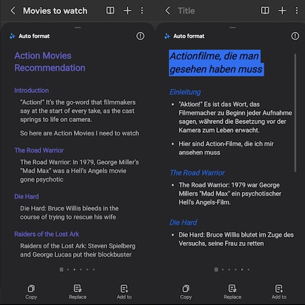 You can also format, correct and translate simple notes at the touch of a button.