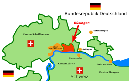 Büsingen is offered as a time zone selection, even though it is a German enclave.