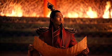 Firelord Ozai in his terrifying throne room. From the flames in the background to the sharp cheekbones, it’s an exact recreation of the one from the animated series.