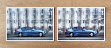 Motive mit spiegelnden Objekten kommen auf einem matten Papier (links) nicht richtig zur Geltung. Ein Glanzpapier (rechts) eignet sich besser und gibt auch Schwarz gut wieder.