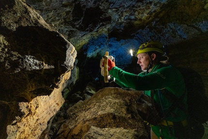 NASA astronaut Jessica Wittner tests an early prototype of the HULC in Lanzarote.