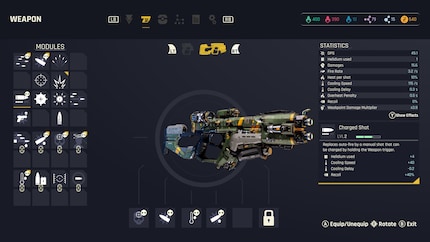 There are only two weapons, but they can be customised with modules.