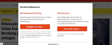 Une possibilité, certes, mais pas la plus conviviale : la bannière de cookies sur le site spiegel.de.